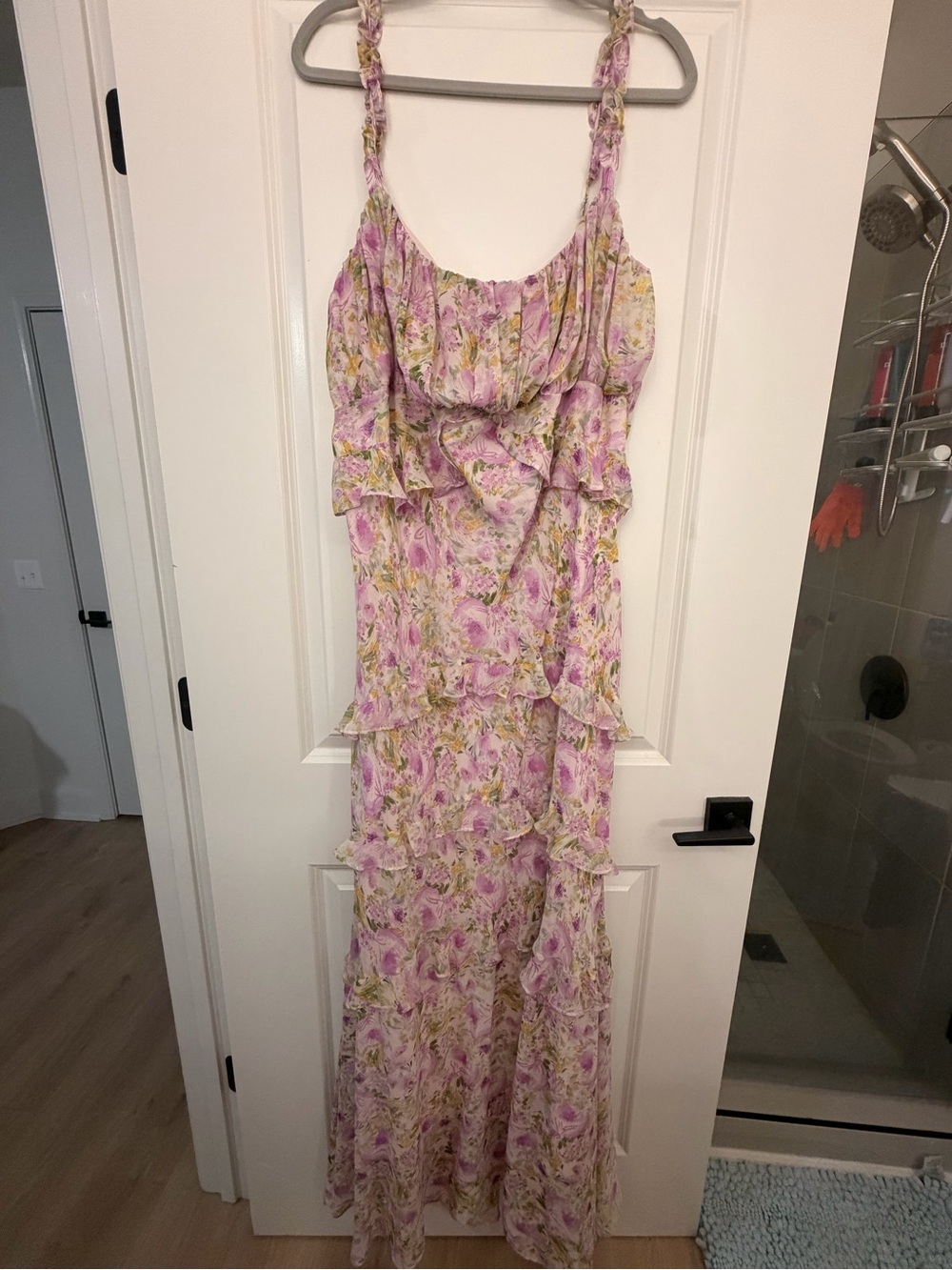 Astr Lavender Floral Ruffle Maxi Dress
